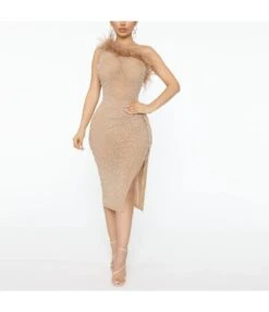 Sexy One Sholder See-Through Bead Furry Bodycon Dress Wholesale Dresses SDN537214