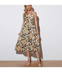 Casual Sleeveless Floral Sling Midi Dress Sexy Backless Lace Up Wholesale Dresses SDN560139