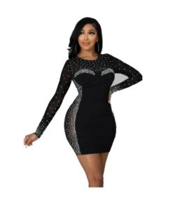 Women Wholesale Color Blocking Hot Drilling Dress SD110176