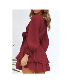 V-Neck Solid Color Tieback Bowknot Long Lantern Sleeve Ruffle Dress Casual Wholesale Dresses SD531178 -OTIS Clothing Shop d24a9687 f22c 42fb bef3 2f441c59e441 DD04AD6EC9C465DE0BD0722CF465B8A2