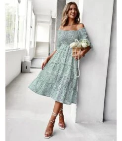 Sexy Off Shoulder Floral Midi Swing Dress High Waist Petal Sleeve Slim Vacation Wholesale Dresses SDN560630 -OTIS Clothing Shop d2f7eed5 86c0 41ea 824c ba9df63b3503 f2ea67930c5c1247e2e2a99b39dc8ec8