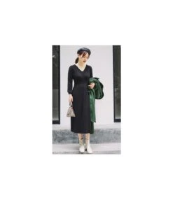 V Neck Solid Color Button Design Wholesale Jersey Dresses Mid Length Sweater Dress Elegant SD184225 -OTIS Clothing Shop d67cea12 5ee6 44c4 ba4d 6697b8eb1dce 0a202dfebfd5254ab0394798e79f9c24