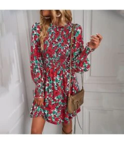 Casual Print Long Sleeve Mini Dress High Waist Wholesale Dresses SDN562369