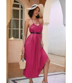 Solid Color Halterneck Cutout Mid-Length Open Back Swing Pleated Dress With Belt Sexy Wholesale Dresses SDN533124 -OTIS Clothing Shop d7efae71 179b 4d00 aeea d74cb3feb105 2952165875fd0627190c3a1479870f8a