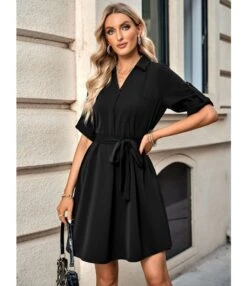 Solid Color Half Sleeve Tie-Up Lapel Casual Dress Wholesale Dresses SDN537944 -OTIS Clothing Shop d945dad0 fe4e 42ed 84a5 30f67103d408 07d2e22e748d3754e7cfe6c1d23ce44c
