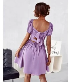 Solid Color Ruffled Square Neck Puff Sleeve Cutout Back Bowknot Swing Dress Casual Wholesale Dresses SDN533153 -OTIS Clothing Shop d9f254d2 e55c 4be1 8419 d23e59cbbdce 633ec4eabd911878d758179edf94bb44