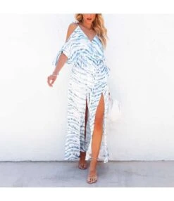 Tie Dye Print Sexy Short Sleeve Loose Sling Resort Dress Wholesale Maxi Dresses SDN536013
