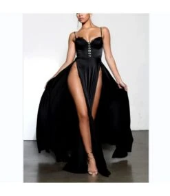 Sexy Solid Color Suspender Slit Evening Dress With Padded Wholesale Maxi Dresses SDN561716