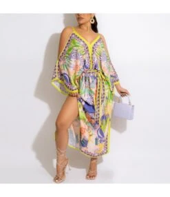 Fashion Printed V Neck Off Shoulder Slip Dress Wholesale Dresses SDN535412