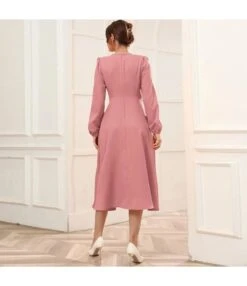 Puff Sleeve V-Neck Wide Swing Ladies Midi Dress With Belt Elegant Business Casual Women Wholesale Dresses SD204568 -OTIS Clothing Shop ddaba85f 6e81 44eb 8569 543a059ec767 8156862006848070472cf692579db570