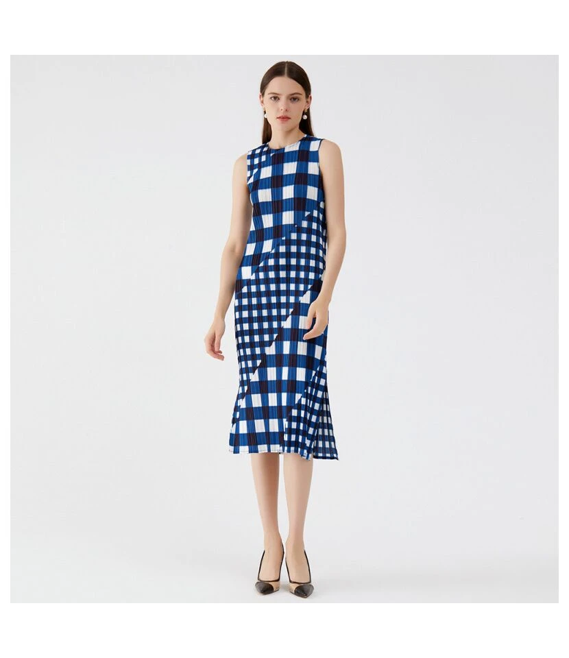 Gingham O-Neck Sleeveless Patchwork Slim Slit Midi Dress SD080410 5 Gingham O-Neck Sleeveless Patchwork Slim Slit Midi Dress SD080410 - Image 3