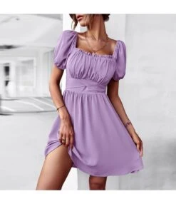 Solid Color Ruffled Square Neck Puff Sleeve Cutout Back Bowknot Swing Dress Casual Wholesale Dresses SDN533153 -OTIS Clothing Shop df4a0027 d1eb 4516 a330 2f64626aa0d8 de7894c33c0654ad43e26740097ee61b