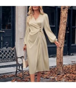 Casual V-Neck Solid Colour Tie Waist Long Sleeve Dress Wholesale Dresses N5923082300037 -OTIS Clothing Shop e1525c5a0efb4b42a7c5b0680118a689 4