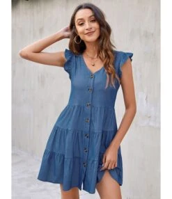 Retro V-Neck Frill Sleeve Loose Smocked Denim Dress Wholesale Dresses SDN535266 -OTIS Clothing Shop e28f6d35 0b50 4111 b08f 0090aebd422c 3c343dba2467e1619d2f957c673adc09