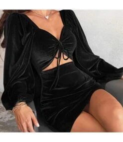 Velvet Sexy Cutout Tie-Up Dress Long Sleeve Solid Color Bodycon Wholesale Dresses SDN561545 -OTIS Clothing Shop e620f34f c8c7 45b3 a4db 35d3baedddc2 fbe7bc4cf8c573e691898eba9573f1a0