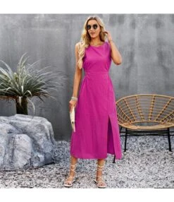 Solid Color Summer Hollow Waist Long Sleeveless Mid-Length Tank Dress Wholesale Dresses N5323031600405 -OTIS Clothing Shop e688e4f5598444de9bacafcf00ebaee6 4