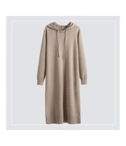 Loose Drawstring Solid Color Hooded Knitted Sweater Dress Wholesale Dresses N4623051900088