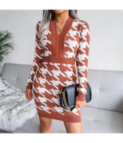 Knitted Dress Lady Wholesale Houndstooth Fashion SD162182 -OTIS Clothing Shop e781caaf ccc7 4ce6 89d8 958a336de4cf 081D04FD0D30261E946D274F8A3ED6DF