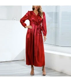 Christmas Sexy V-Neck Slim Tie-Up Shinny Pleated Party Dress Wholesale Dresses SDN537216