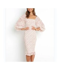 Printed Long Sleeve Elegant Pleated Hip Bodycon Dress Wholesale Dresses SDN535583