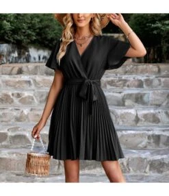 Fashion Solid Color V-Neck Tie-Up Waist Pleated Dress Wholesale Dresses SDN539989 -OTIS Clothing Shop e986fb36 82e7 433f a28e 2eb42249206b 44c7d8a343fc171b1d849d99f708dca6