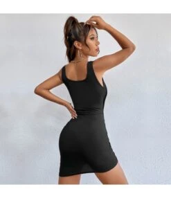 Sexy Hollow Drawstring Mini Dress Square Neck Solid Color Sleeveless Bodycon Wholesale Dresses SDN560569 -OTIS Clothing Shop e9b7cb46 bbef 4b8b ac37 d0c7d9c98d8f 5743b9d0ef430c052bdbd72b76c4f6d9