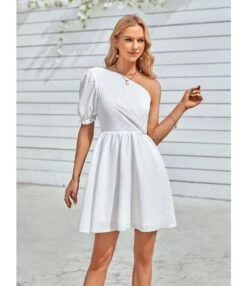One Shoulder Puff Sleeve Solid Color Waist Swing Dress Wholesale Dresses SDN538808 -OTIS Clothing Shop eb3c87c9 ec0d 4f20 9dd9 89bac9e612a5 e41eafc4e1f1d5ba4bbf5763d094ad92