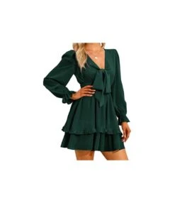 V-Neck Solid Color Tieback Bowknot Long Lantern Sleeve Ruffle Dress Casual Wholesale Dresses SD531178 -OTIS Clothing Shop ed16b9ac 41ed 4b94 a8f4 9c0f39471e85 FEE377674DF587107D16141259289320