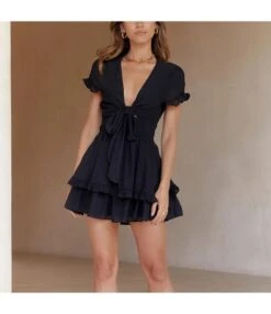 Solid Color Lace-Up V-Neck Layered Ruffled Dress Wholesale Dresses SDN535553 -OTIS Clothing Shop edc565ca fdb0 42be ac28 66b582538d67 a46608f721a9835b99eb2474111de6da
