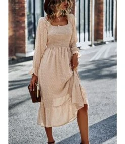 Solid Color Square Neck Long Sleeve Vintage Jacquard Dress Wholesale Dresses SDN537201 -OTIS Clothing Shop ee5952de c826 4249 900b 5dcd943bc481 fd3759819e61d3855d5f41f7de119916