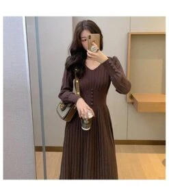 V Neck Solid Color Button Design Wholesale Jersey Dresses Mid Length Sweater Dress Elegant SD184225 -OTIS Clothing Shop efb3da3b b918 45ed 93c9 1f1f67dfeb9a 21B56AF46C73517A315CEEE1F4BF7006