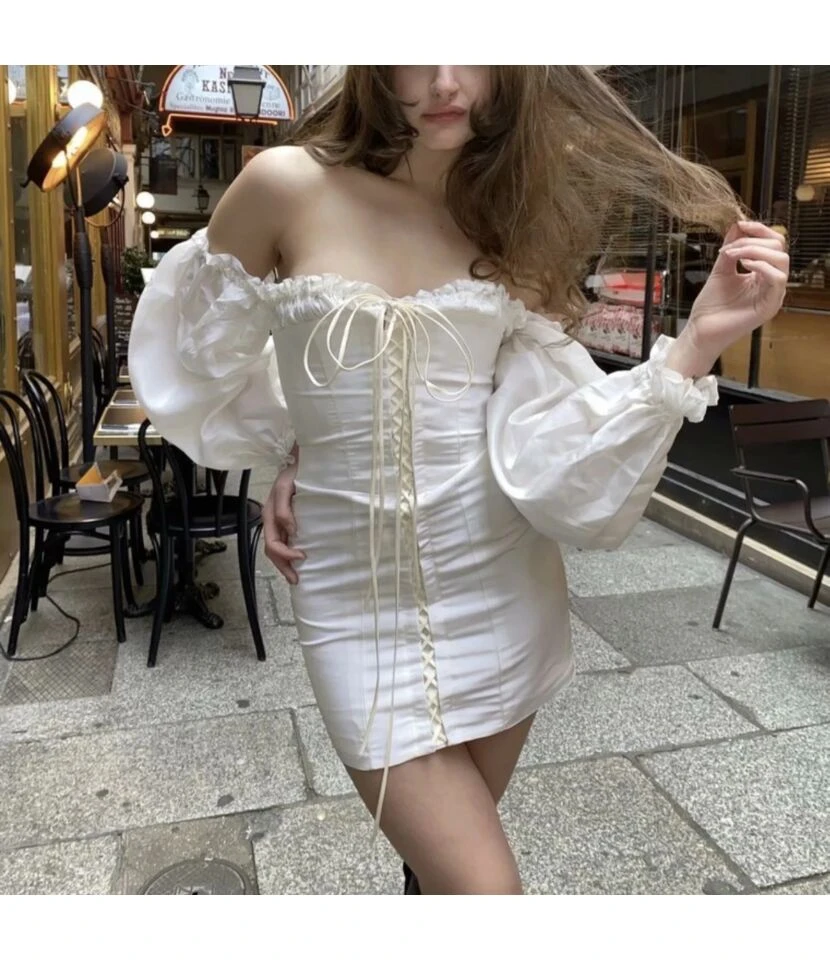 White Square Neck Off Shoulder Vintage Tie-Up Puff Sleeves Bodycon Dress Chic Wholesale Mini Dresses SDN533024 3 White Square Neck Off Shoulder Vintage Tie-Up Puff Sleeves Bodycon Dress Chic Wholesale Mini Dresses SDN533024