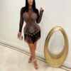 Sexy Mesh Tassel Long Sleeve Nightclub Rhinestone Bodycon Dress Wholesale Dresses SD5118910