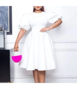 Round Neck Elegant Puff Sleeve Waist A-Line Dress Wholesale Dresses SDN539411 -OTIS Clothing Shop f35ca589 1a4d 48db 9a42 116f3fd0ae4d 16724471b7d67e5124f822480289ae64