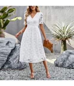 Lace Temperament Elegant Slim Short-Sleeved V-Neck Dress Wholesale Dresses N4623041200010