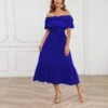 Solid Color Off-Shoulder Lace-Up Waist Mid-Length Ruffle Swing Dress Wholesale Dresses N5323021800028 -OTIS Clothing Shop f5a3a4140fc6405fb5f5afb2009d45bb 5