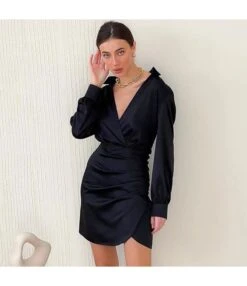 Sexy Satin Deep V Neck Dress Solid Color Long Sleeve A-Line Wholesale Dresses SDN560922 -OTIS Clothing Shop f716c6bf e9b3 443e 8276 854892098e9a 8764efaf98fd57f1603832b55b156894