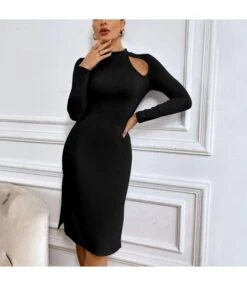 Slit Hollow Commuting Temperament Fashion Long-Sleeved Dress Wholesale Dresses SDV464537