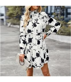 Elegant Print Long Sleeve Dress Loose High Waist Wholesale Dresses SDN560955