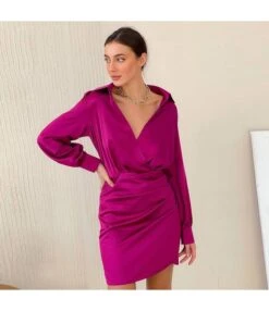 Sexy Satin Deep V Neck Dress Solid Color Long Sleeve A-Line Wholesale Dresses SDN560922 -OTIS Clothing Shop fde45141 5615 4db4 83af a384df67562b 43b0e6b707e32f4a1d4536bb5bf14938