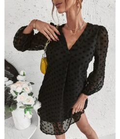 Sexy V Neck Flocking Mini Dress Solid Color Loose Long Sleeve Wholesale Dresses SDN560852 -OTIS Clothing Shop ff4711d8 046a 458f bc7c a7a620186029 2fdd1e016682ab934fe519183fbe921f
