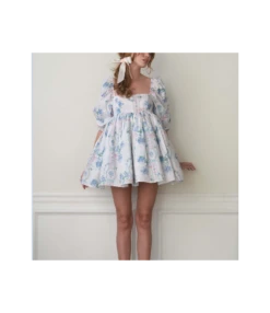 Pink Square Neck Puff Sleeve Princess Dress Beach Outfits Bubble Skirt Summer Wholesale Dresses SD204358 -OTIS Clothing Shop snipaste 2022 03 14 18 29 05