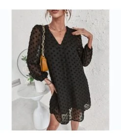 Sexy V Neck Flocking Mini Dress Solid Color Loose Long Sleeve Wholesale Dresses SDN560852 -OTIS Clothing Shop snipaste 2022 06 23 16 57 57